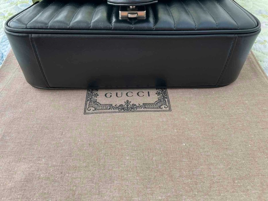 Гучи Черна Кожена чанта Marmont Оригинална Gucci Дръжка И Синджир GG