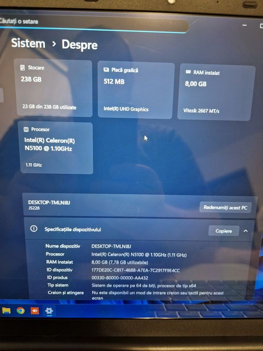 Laptop nou, Intel 1.1 ghz, 8gb ram, ssd 256, Win 11 pro licenta / Ubuntu