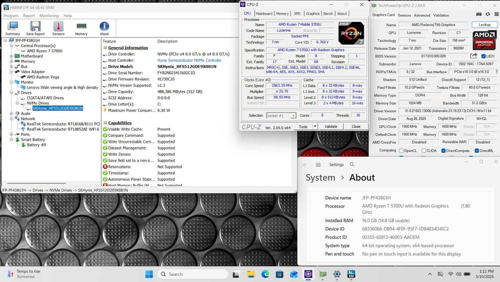 Laptop Lenovo Thinkpad E15 Gen 3 Ryzen 7 16GB DDR4 512GB NVME SSD Windows 11