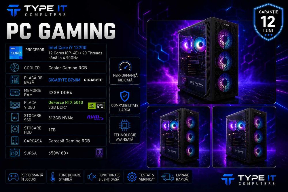 PC Gaming I7 12700, 32GB DDR4, RTX 5060 8GB DDR7, 512 Nvme, 1TB