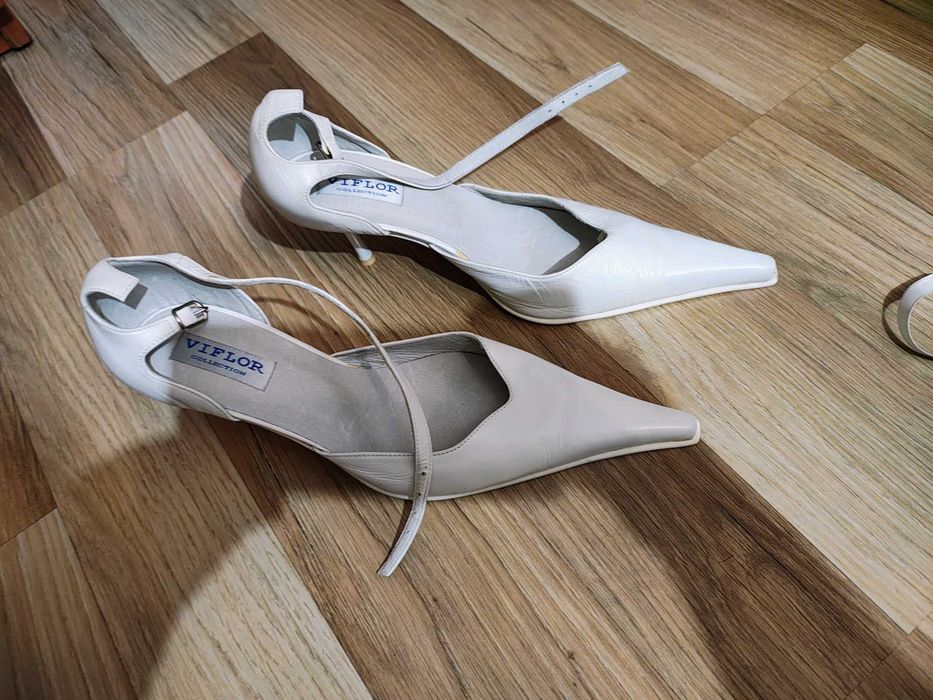 Pantofi nunta albi noi nr 38 piele