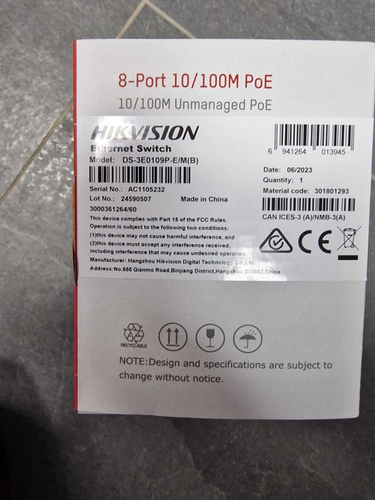 Hikvision 8 canale POE switch