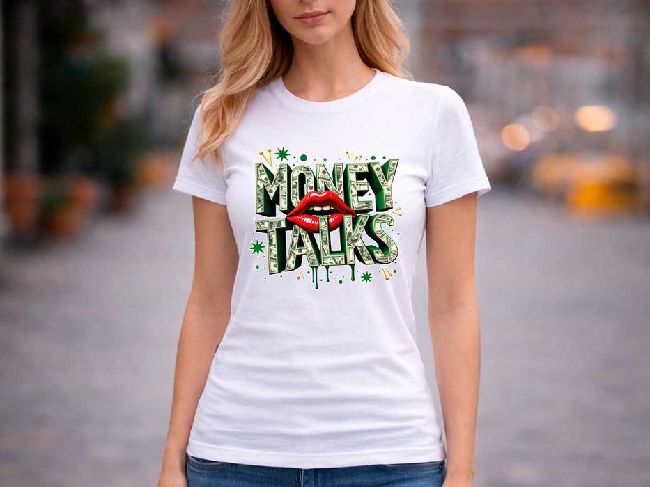 Дамска бяла тениска „Money talks“