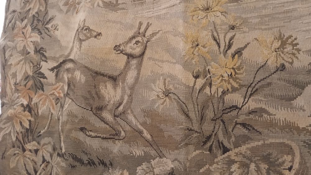 Tapiserie J.B. Oudry Beauvais-Franta, tesut jacquard, caprioare/fazani