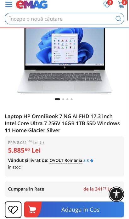 Laptop Hp OmniBook NG Ai Fhd 17.3” Ultra 7 256V 16Gb Ram 1Tb SSD ca Nou