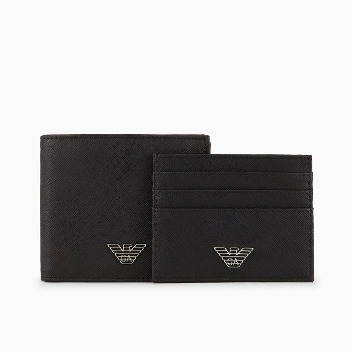 Подаръчен комплект портфейл и визитник от Saffiano кожа Emporio Armani