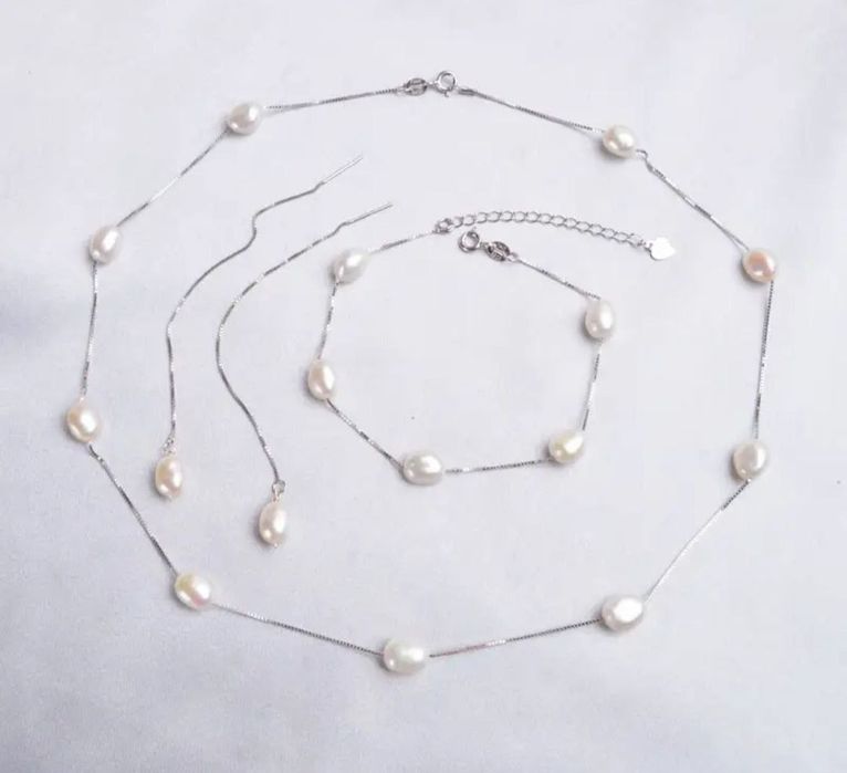 Натуральный жемчуг серебро комплект