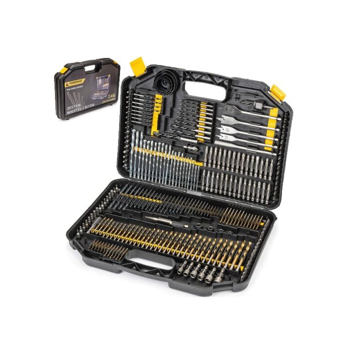 Trusa set 246 burghie si biti pentru lemn, metal, beton, Powermat