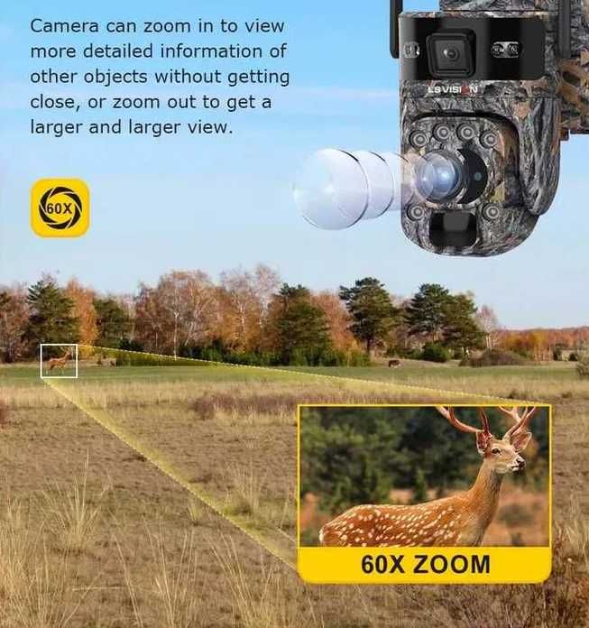 Camera solara, 2X 6MP, 60X Zoom optic, 4G SIM UBOX