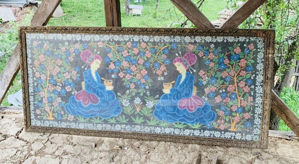 Tablou mare cusut manual dimensiuni 187/83 cm , cu rama si geam