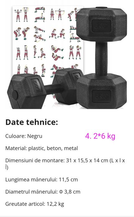 Gantere 2x 6 kg   pentru antrenament