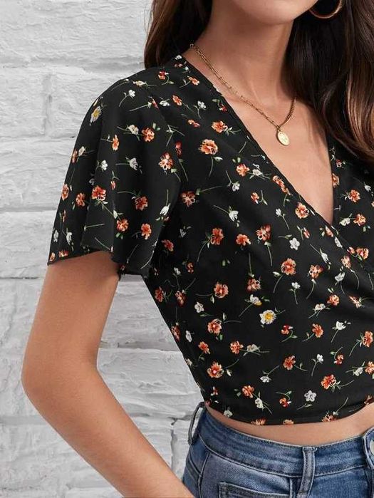 Top Negru Floral  S