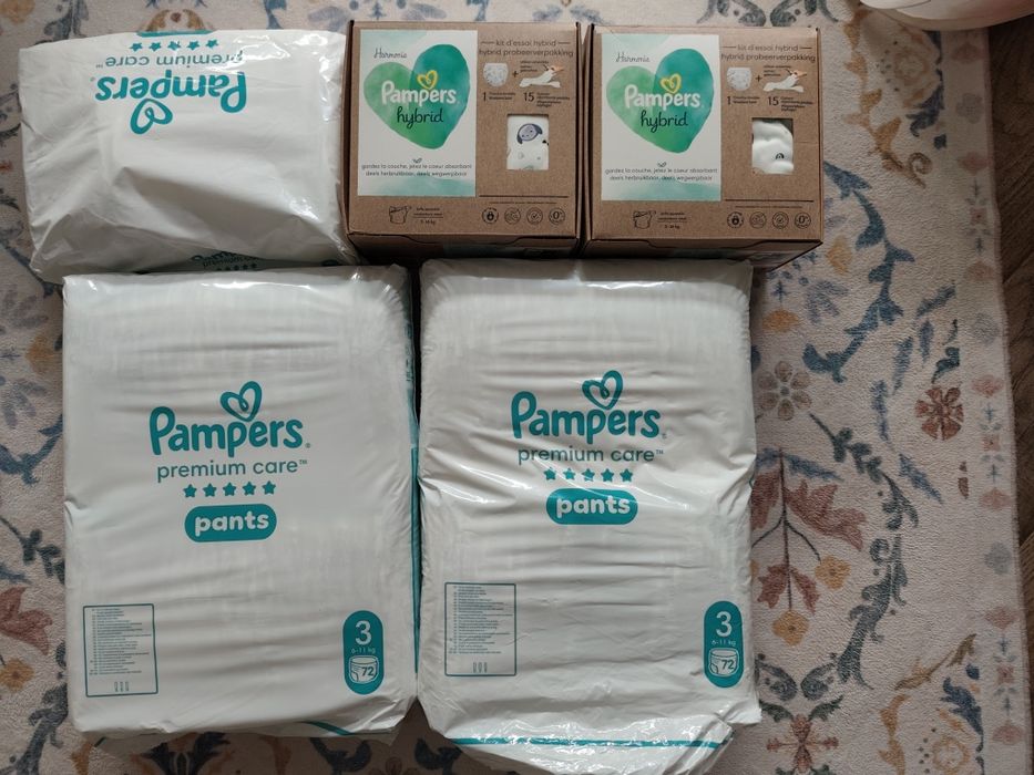 Памперси Pampers premium care 3 и хибридни гащи Pampers hybrid