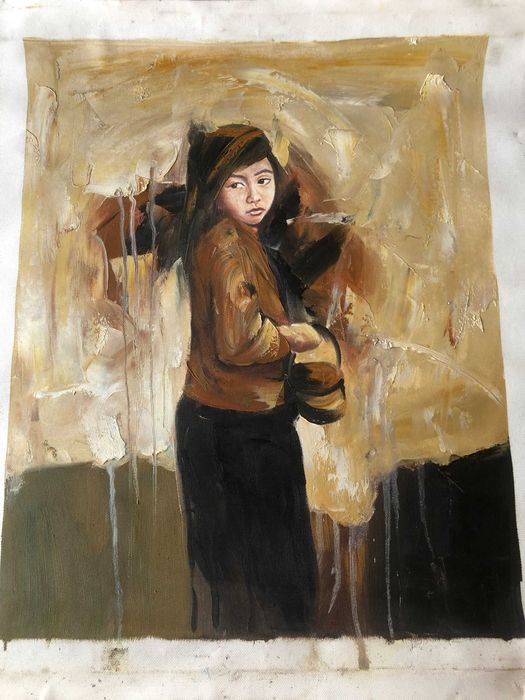 Картини – „Таитянски жени на плажа“ и  портрет на момиче, маслени бои