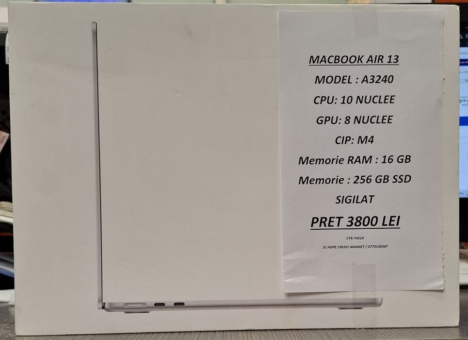 Hope Amanet P4-Macbook Air 13 M4 2025/256Gb Ssd/16Gb Ram/Sigilat