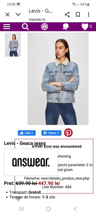 Geacă Levis denim îmblănită