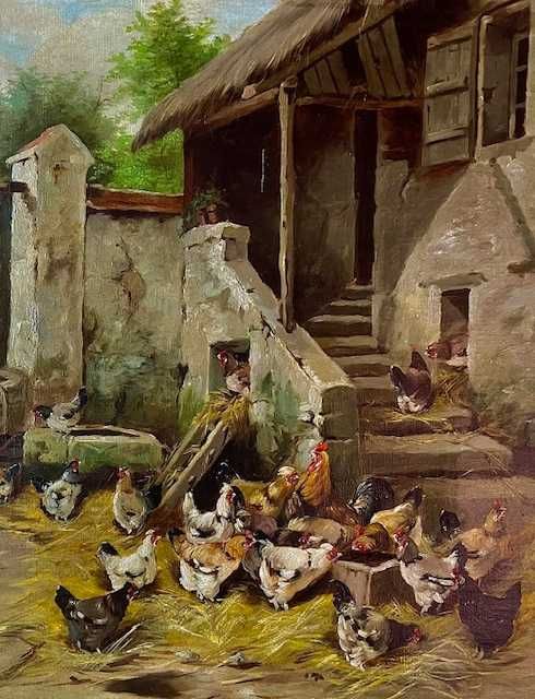 SUPERB,de COLECTIE! Tablou F, f vechi >100 ani, u/pz semnat, cca 90x75