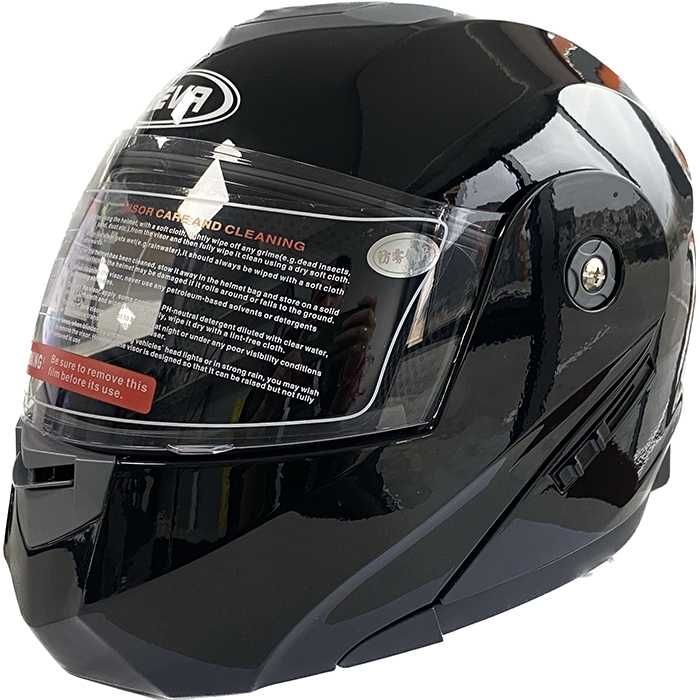 Каска за мотор Модуларна черна гланц -2402А