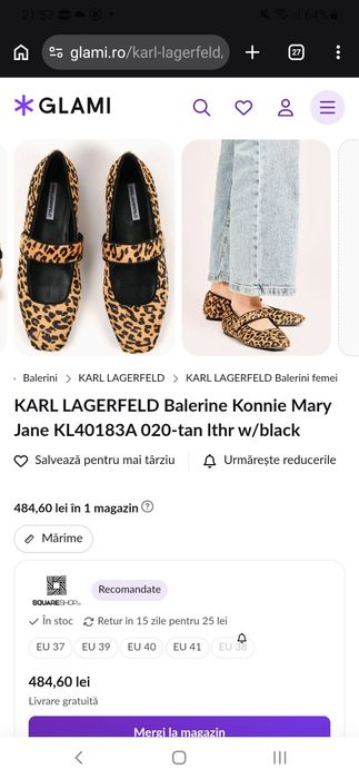Balerini Karl Lagerfeld Konnie Mary Jane leopard, piele naturala noi, marimea 38,