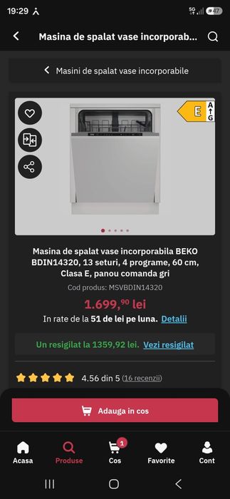 Vând masina de spalat vase marca Beko, model BDIN 14320