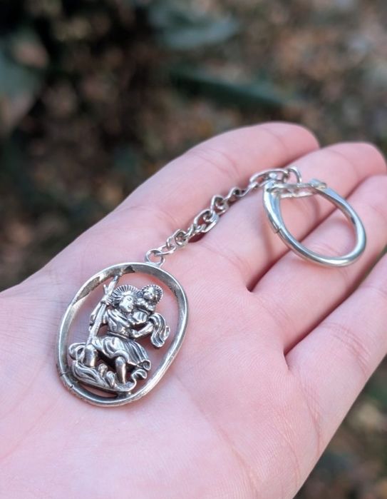 Vechi breloc religios, din argint 835, cu Sf. Cristofor St.Christopher, protector al calatorilor