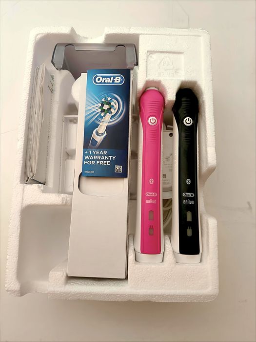 Set 2 Periute de dinti electrica ORAL-B Smart 4 4900, 40000 pulsatii/min, Curatare 3D, 3 programe, 2 capate, roz/negru