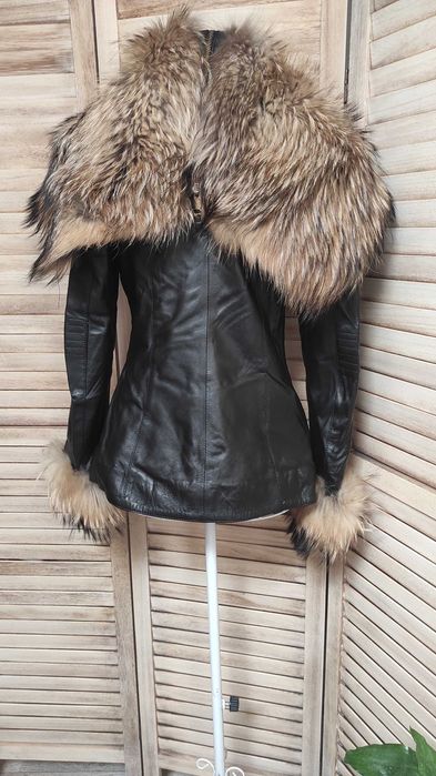 Палто естествена кожа  с естествен косъм