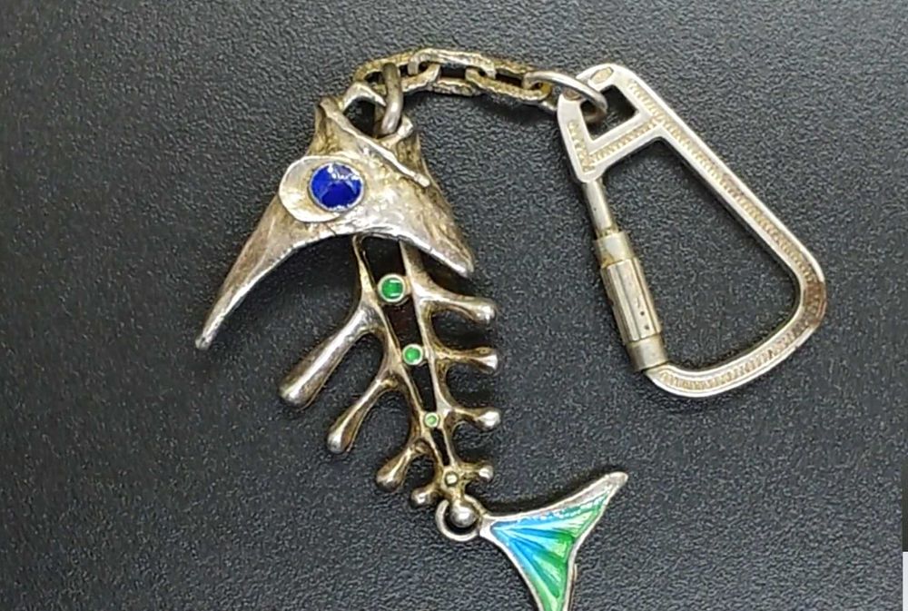 Breloc UNOAERRE argint 925 | schelet pește email turcoaz