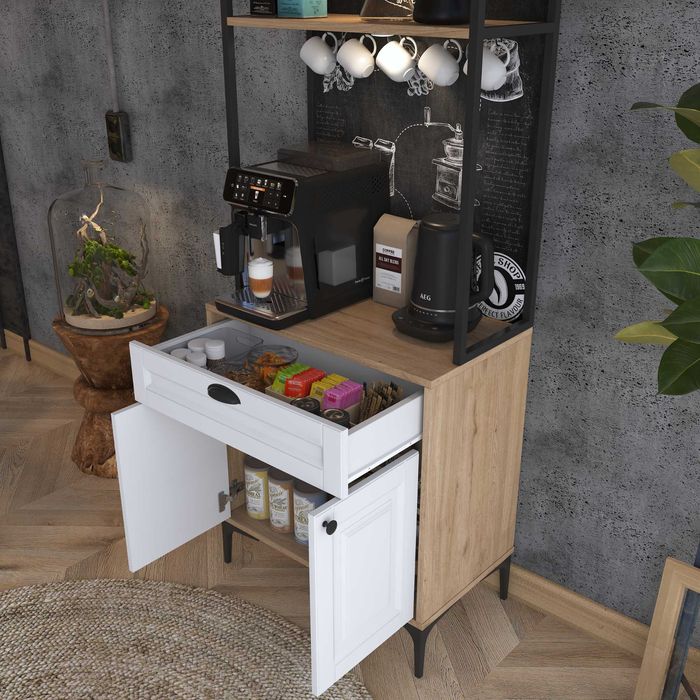 Кът за кафе Puzzle-home 3123, С осветление, Кухненски шкаф, 70х40х170