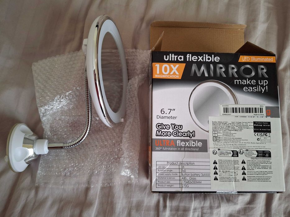 Кръгло огледало X10 с LED лампа и чупещо рамо