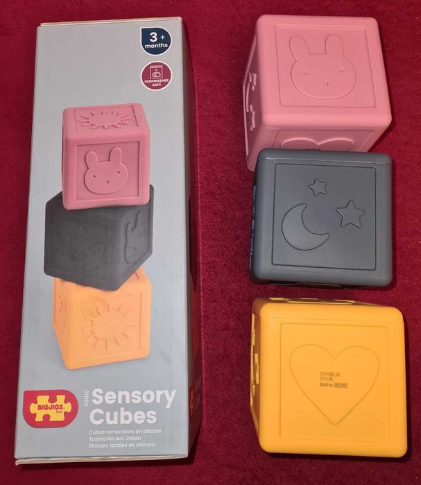 Bigjigs Toys Силиконови сензорни кубчета 3бр меки за деца и бебета