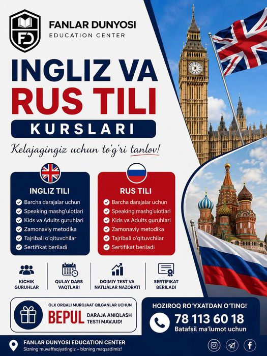 Ingliz yoki Rus tilini mukammal o'rganmoqchimisiz?