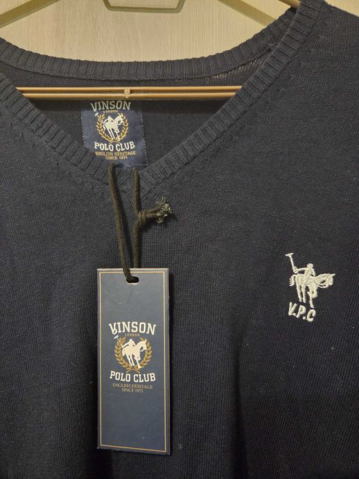 Тъмно син мъжки пуловер Vinson Polo Club s V - образно деколте