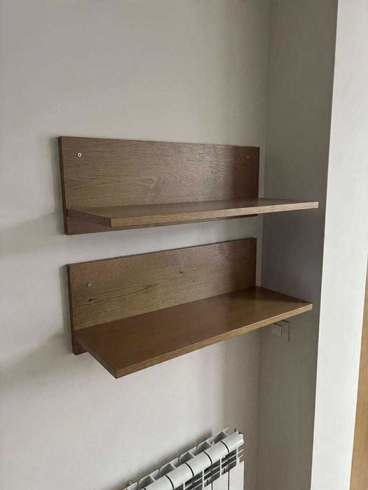 Комплект 4 дървени стенни рафта (2×73, 2×70 см) + панел 110 см