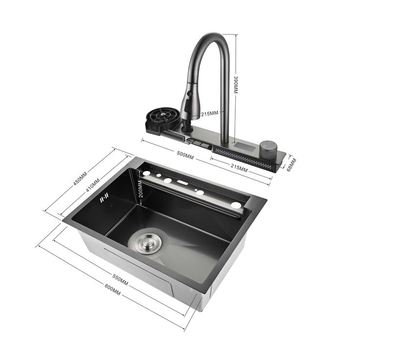 60см мултифункционална кухненска мивка с двоен водопад