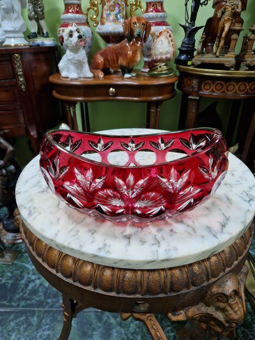 Уникална антикварна колекционерска кристална купа бомбониера Бохемия