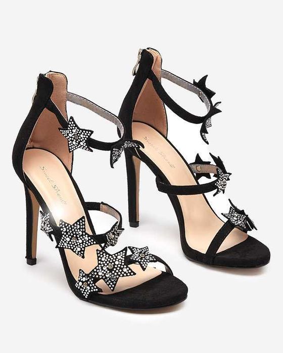 черни сандали на ток по модел на giuseppe zanotti черни звезди камъни