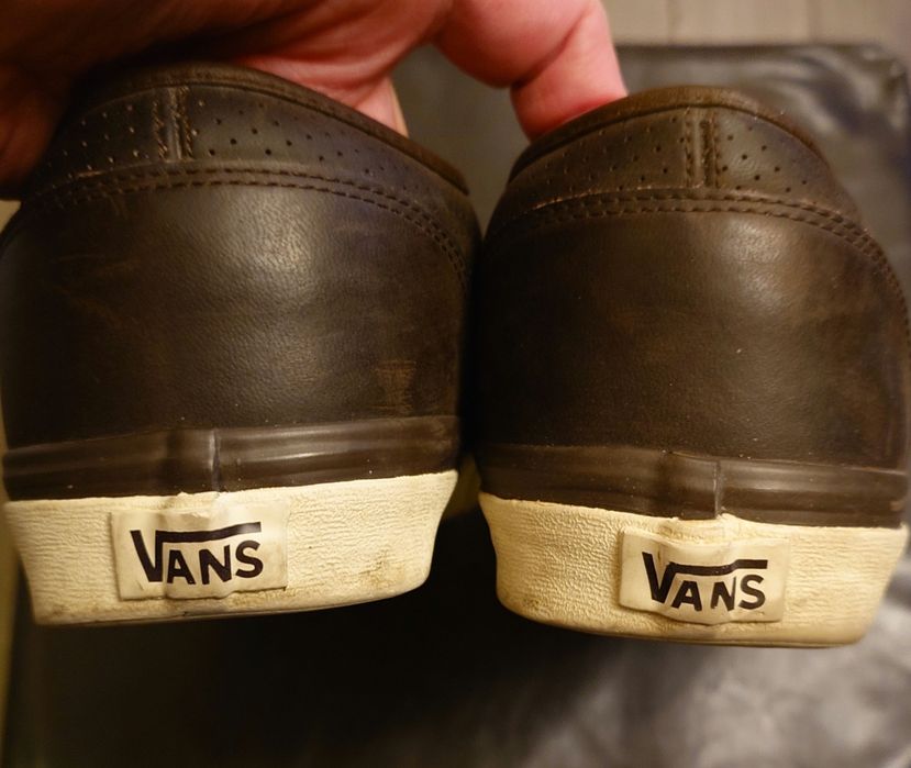 Мъжки кожени гуменки VANS, тъмно маслинено зелени с кафяв кант, №47