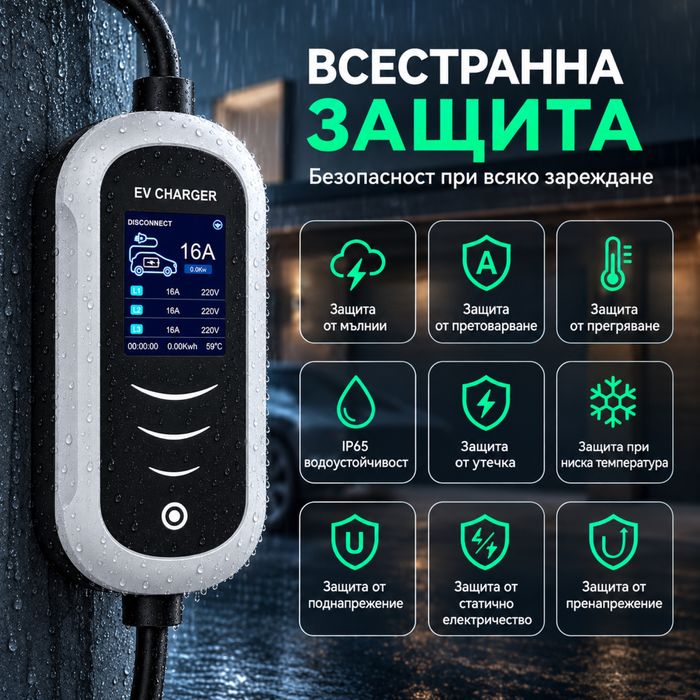 Преносимо зарядно за електромобил // 7kW - 32A // LED Display