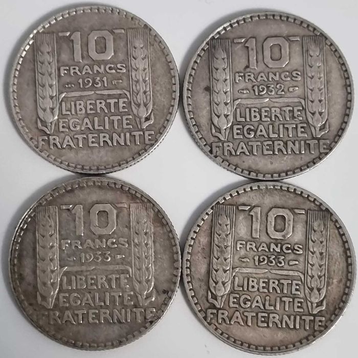 Lot 4 monede Franta 4 x 10 franci 1931 - 1933 argint