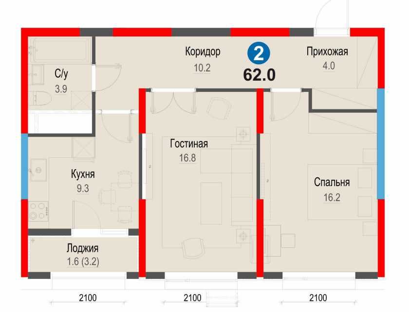 2 комн.- 61,9 м² у метро Янгиабад,  Ипотека от 8,9 млн! (XS)