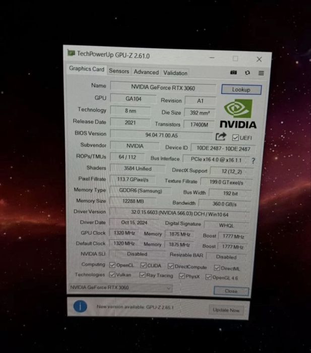 Видеокарта RTX 3060 12 ГБ