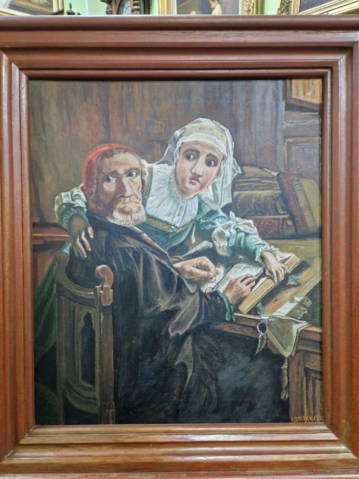 Прекрасна антикварна белгийска картина масло върху платно