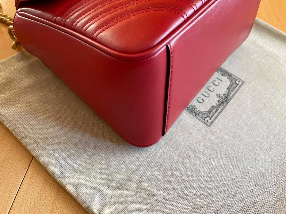 Geantă Gucci Originală Top Handler GG Logo Marmont Red Piele Gucci