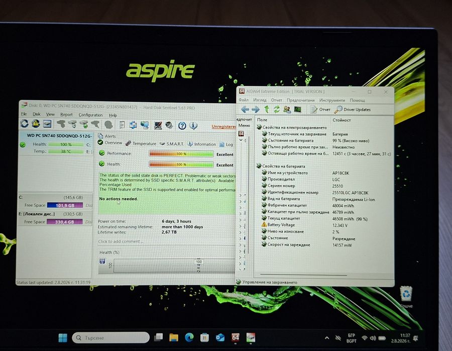 15.6' IPS Acer Aspire AMD Ryzen 5 7520U/16GB DDR5/512GB SSD/AMD Radeon 610M