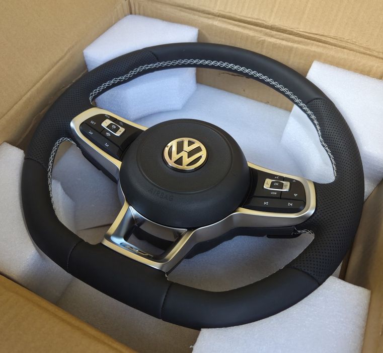 Волан R-Line VW Golf 7 Mk7 Mk7.5 Arteon Passat B8 Tiguan T-Roc T-Cross Touareg, тунинг спортен кожен мултифункционален волан с пера, бутони, airbag,