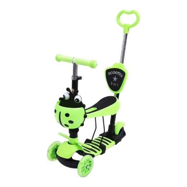 Trotineta 5 in 1 Buburuza, cu spatar, scaun si maner reglabil