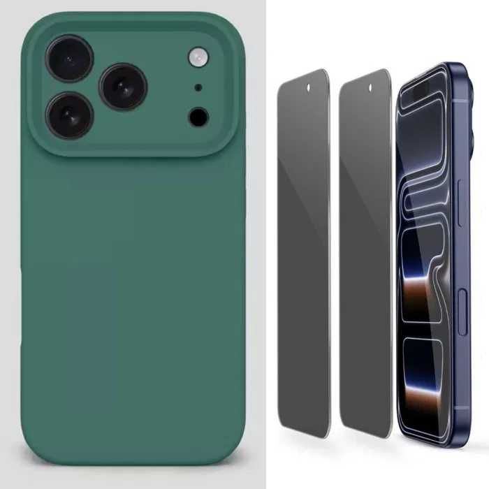 Husa Silicon ( diverse culori ) si Folie Sticla Privacy iPhone 17