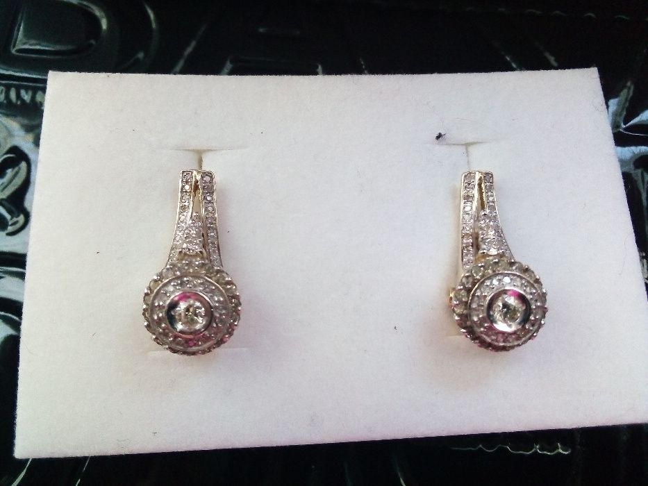 Царска Русия злато с гранати/Стари руски златни обеци с диаманти