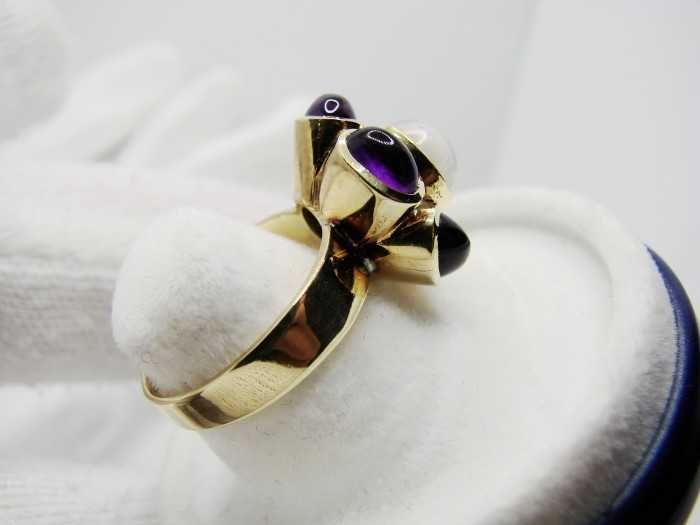 Inel Aur 14K Cu Ametist Piatra Lunii floral  Unicat